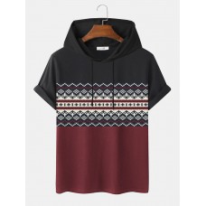 Mens Ethnic Pattern Hem Cuff Hooded T  Shirts