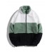 Men Fleece Patchwork Colorblock Stand Collar Zip Jackets